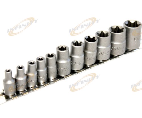 11 pc Torx Star Bit Female E Socket Set E4, 5, 6, 7, 8, 10, 12, 14, 16, 18, 20